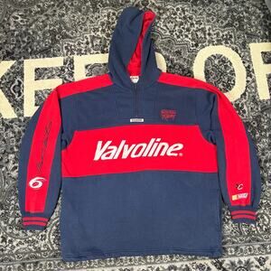 Vintage Chase NASCAR Mark Martin Volvoline 1/4 Zip Blue‎ Red Hoodie Men’s Sz L